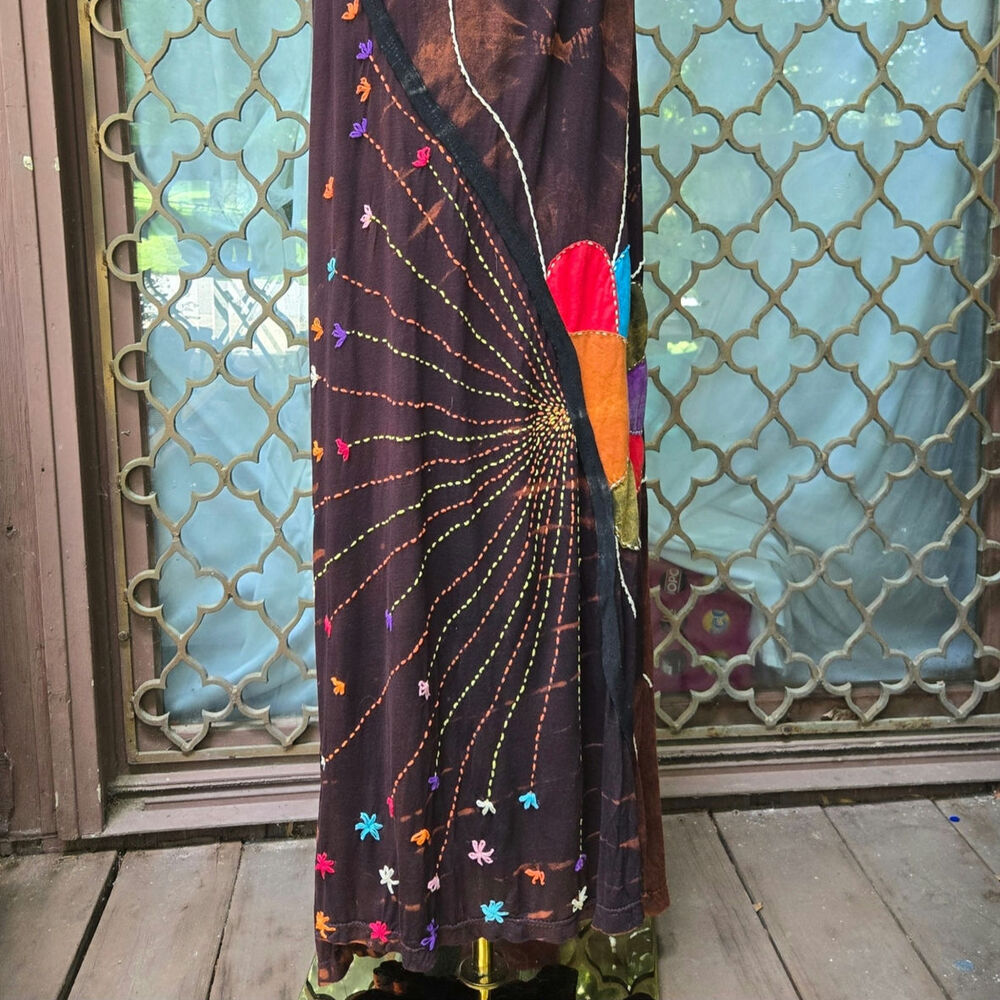 NEW Rising International Handmade Tie Dye Embroidered Maxi Dress L Boho Nepal - Picture 3 of 12